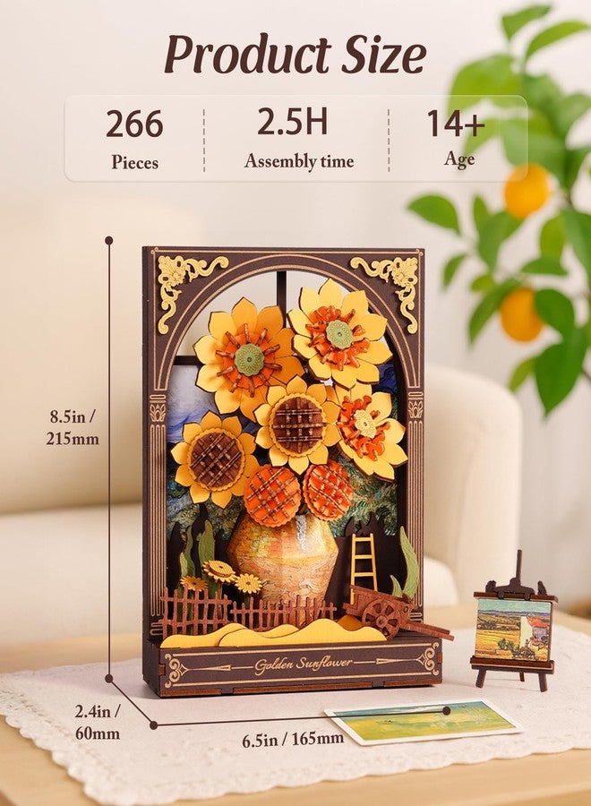 Wowood 3D Wooden Puzzles for Adults - Van Gogh Golden Sunflower DIY Model Building Kits with LED Light - Home Decor, Wall Art & Unique Creative Gifts for Art Lovers - Image 3